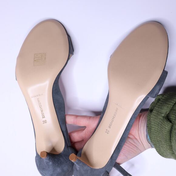 MARION PARKE Suede Scalloped Kitten Heel Sandal Gray Open Toe Women's 39/US 9 - Picture 5 of 8